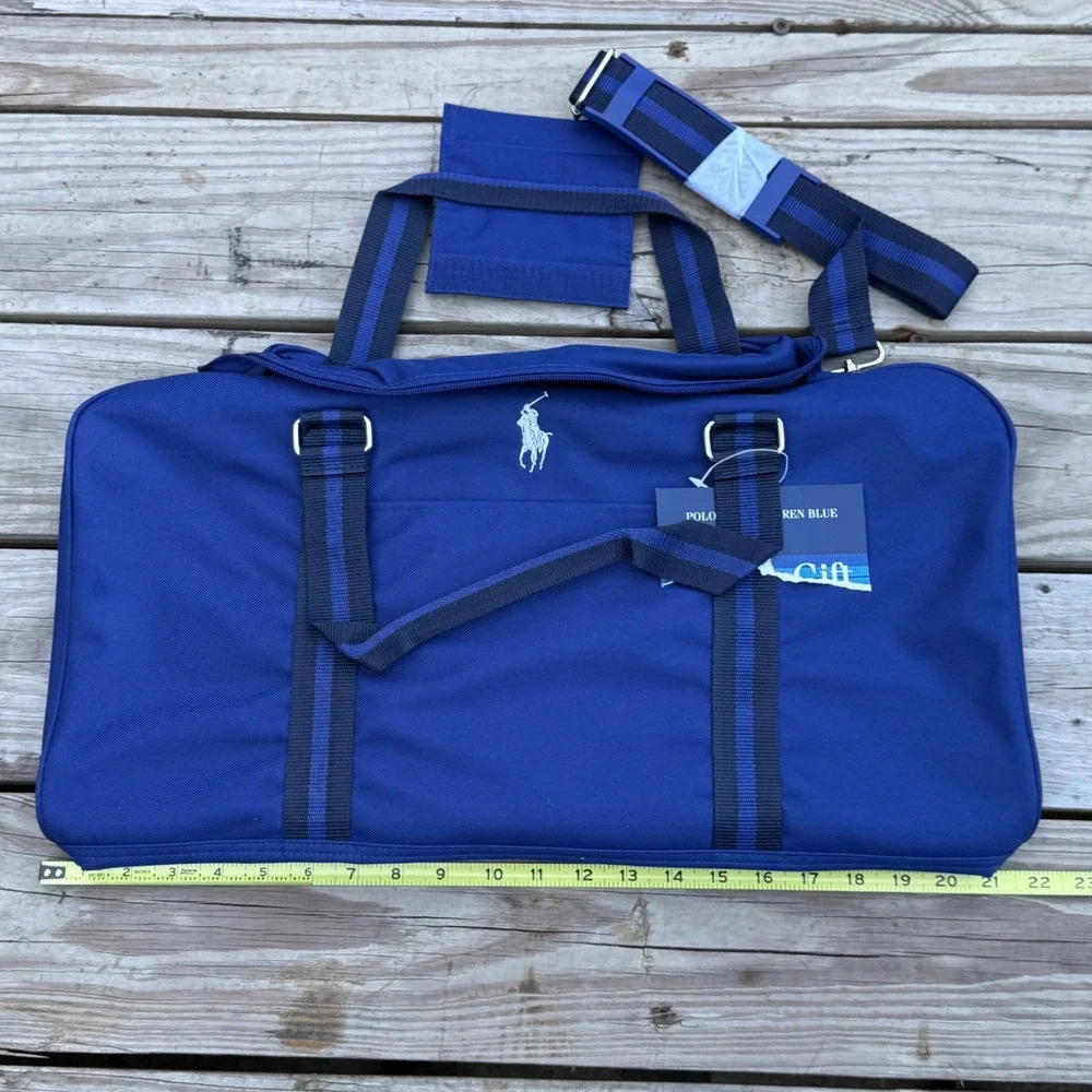 Polo Ralph Lauren Duffel Bag Unisex OS Blue Canvas Weekend Travel Gym Bag